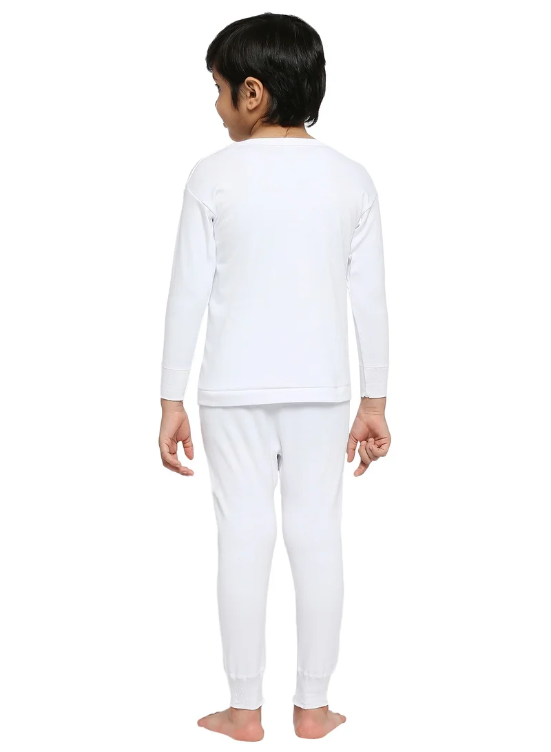 Byc Boys 100% Combed Cotton Full-Body Thermal Underwear Set Skin-Friendly Warm Winter Innerwear  (Top and Bottom) - White