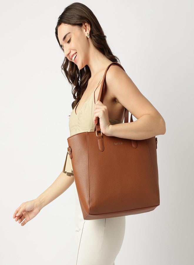 Fastrack 15" Laptop Tote | Faux-Leather Women's Handbags | 15" Laptop Tote for Workwear and College, Brown - Image 2