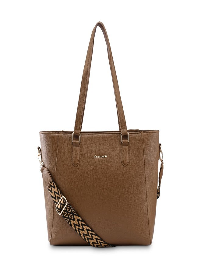 Fastrack 15" Laptop Tote | Faux-Leather Women's Handbags | 15" Laptop Tote for Workwear and College, Brown - Image 1