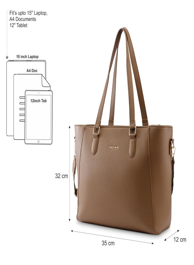 Fastrack 15" Laptop Tote | Faux-Leather Women's Handbags | 15" Laptop Tote for Workwear and College, Brown - Image 3