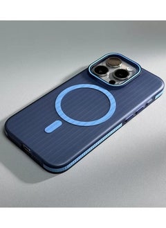 Corrugated Magsafe magnetic charging suitable mobile phone case grating iPhone13 pro max skin-feeling matte – Dark blue