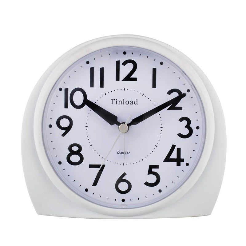 55 Large Analog Alarm Clock Silent Non Ticking Gentle Wake Beep Sounds Increasing Volume Battery Operated Snooze and Manual Light Easy SetWhiteBest for Elder