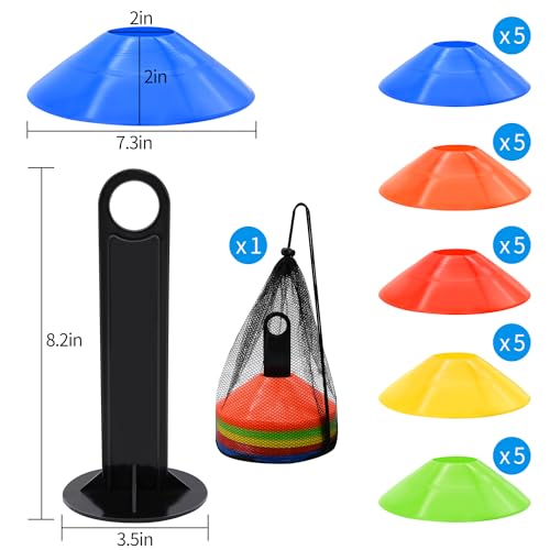 FGBNM 25 Pack Disc Cones, Agility Soccer Cones with Carry Bag and Holder, Soccer Cones for Sports Training, Football, Soccer, Basketball, Coaching, Practice Equipment, 5 Color - Image 2
