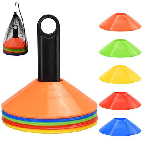 FGBNM 25 Pack Disc Cones, Agility Soccer Cones with Carry Bag and Holder, Soccer Cones for Sports Training, Football, Soccer, Basketball, Coaching, Practice Equipment, 5 Color - Image 1