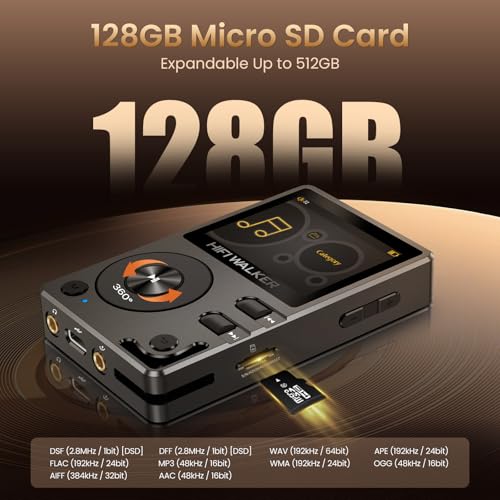 HIFI WALKER H2-128GB MP3 Player Bluetooth 5.2 Hi Res Music Player Flac Digital DSD Lossless Audio Player High Resolution Portable DAP Player, Two-Way Bluetooth, 512GB SD Card+Expandable Memory - Image 5