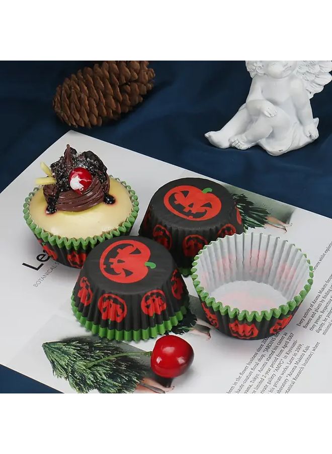 Halloween Paper Cups 100pcs Polychrome Pumpkin Pattern Cake Tray Oil Proof - Image 1