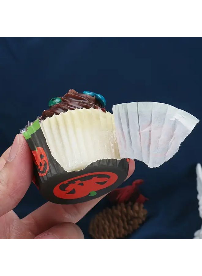 Halloween Paper Cups 100pcs Polychrome Pumpkin Pattern Cake Tray Oil Proof - Image 5