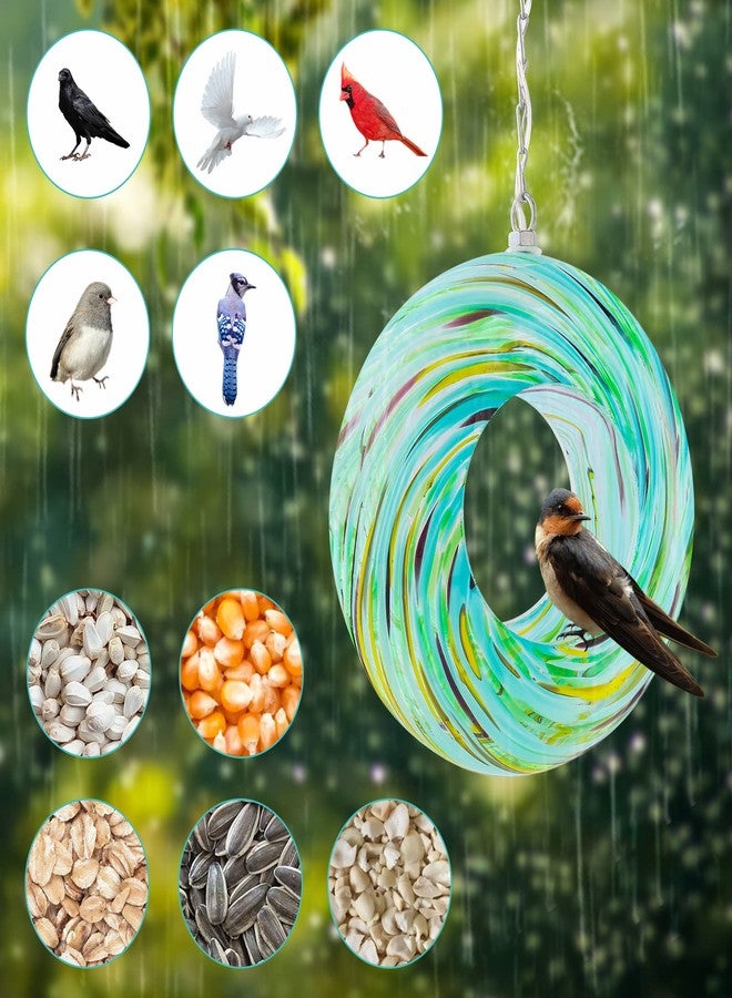 Yinns Mosaic Bird Feeders for Outside Hanging Fly Through Bird Feeder with Round Shape Solar Birdfeeder for Yard Garden Decor - Image 4