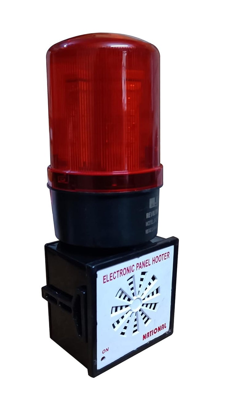 Hanutech Multi-Tone Industrial Panel Hooter with Revolving Flash Light Buzzer | Fire Alarm System with Revolving Red Light - 90-110db, 110/220V, Up to 110M Range - Image 2