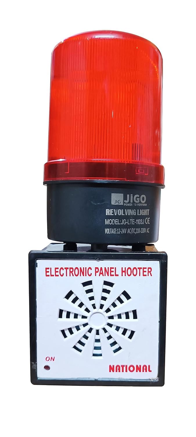 Hanutech Multi-Tone Industrial Panel Hooter with Revolving Flash Light Buzzer | Fire Alarm System with Revolving Red Light - 90-110db, 110/220V, Up to 110M Range - Image 4