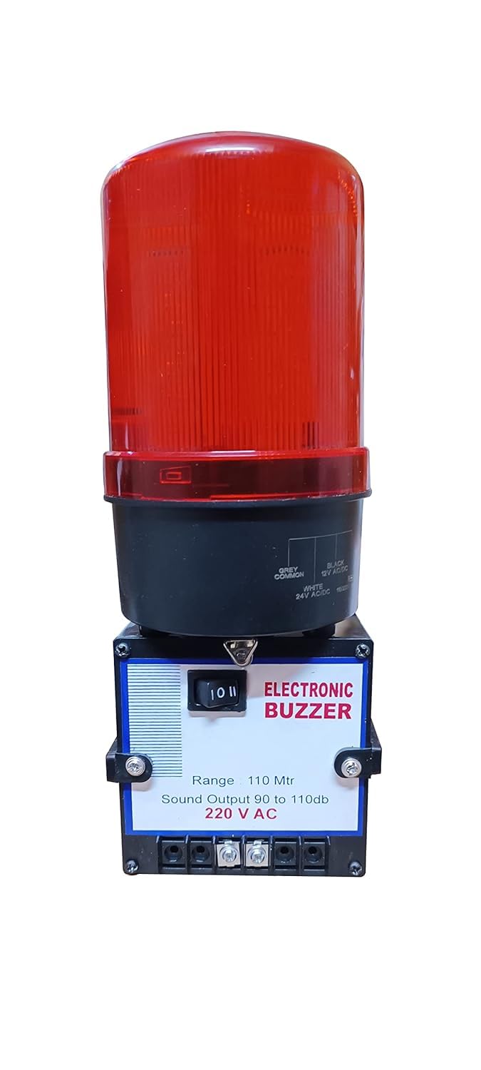 Hanutech Multi-Tone Industrial Panel Hooter with Revolving Flash Light Buzzer | Fire Alarm System with Revolving Red Light - 90-110db, 110/220V, Up to 110M Range - Image 3
