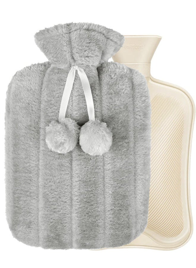 Hot water bottle with a soft and comfortable lid, 2-liter hot water bottle cover, gray - Image 1