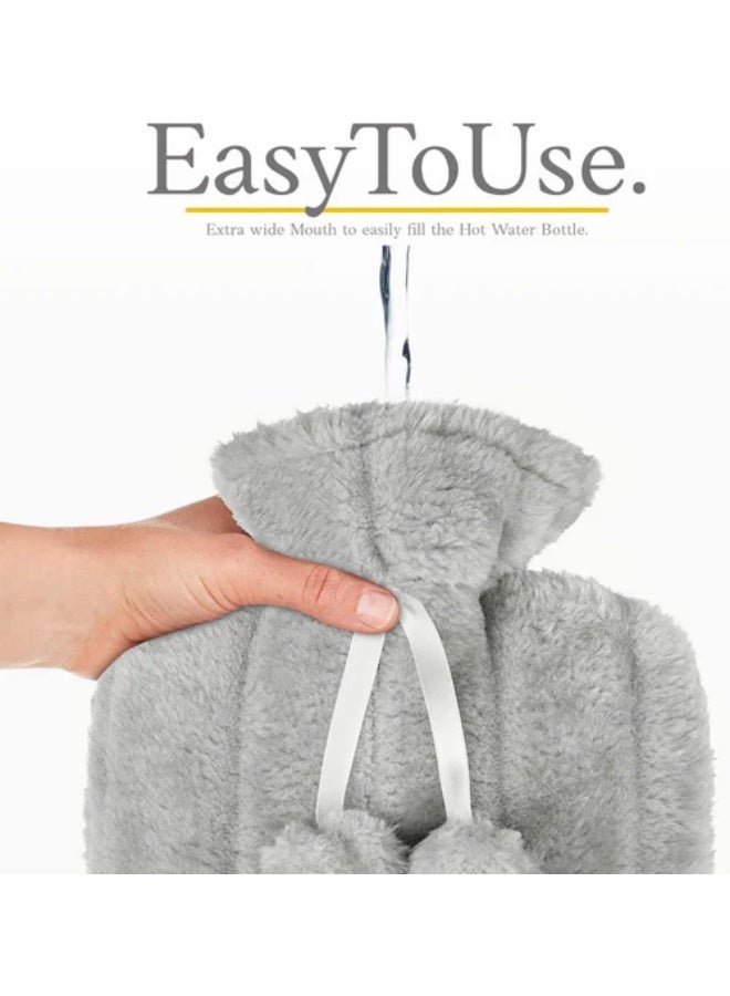 Hot water bottle with a soft and comfortable lid, 2-liter hot water bottle cover, gray - Image 2