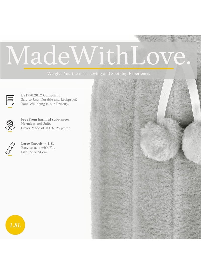 Hot water bottle with a soft and comfortable lid, 2-liter hot water bottle cover, gray - Image 5