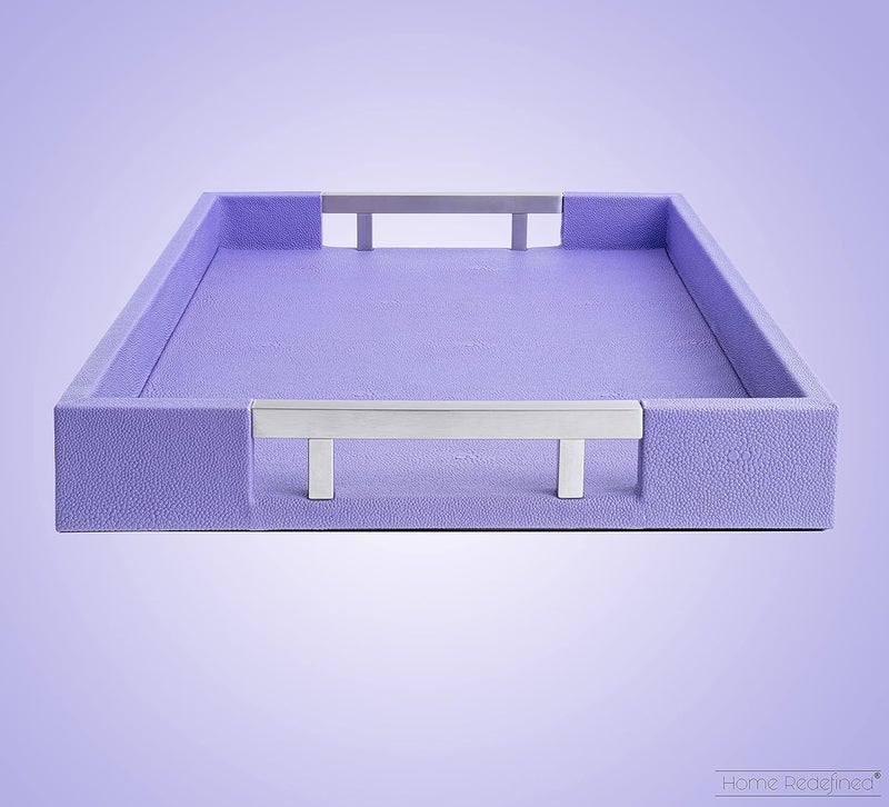 Home Redefined for All Occasions - Rectangular - 18 x 12 Inches - Lavender Violet - Decoration - Coffee Table - Fragrance - Living Room - Kitchen - Serving Tray with Silver Metal Handles - Image 4