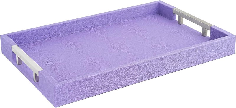 Home Redefined for All Occasions - Rectangular - 18 x 12 Inches - Lavender Violet - Decoration - Coffee Table - Fragrance - Living Room - Kitchen - Serving Tray with Silver Metal Handles - Image 1