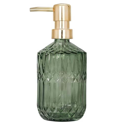 Osfvn Glass Soap Dispenser Green Bottle Gold Plastic Pump Refillable Kitchen Sink Countertop Hand Dish Dispensers - Image 1