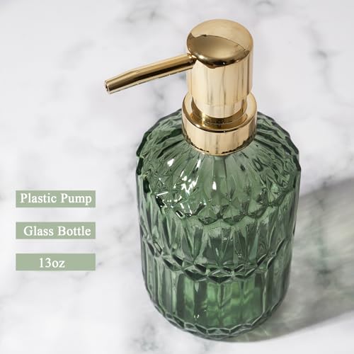 Osfvn Glass Soap Dispenser Green Bottle Gold Plastic Pump Refillable Kitchen Sink Countertop Hand Dish Dispensers - Image 2