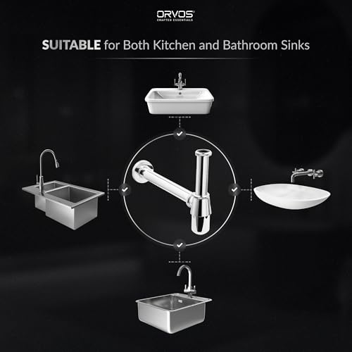 Orvos Bottle Trap, Brass Body with Stainless Steel Pipes, Curved, for Sinks and Wash Basins - Image 4