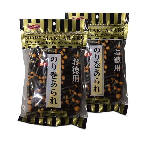 Shirakiku Japanese Nori Maki Arare Rice Crackers with  Glutinous Rice Soy Sauce Wheat and Seaweed  Crispy and Savory Cracker Snacks Seaweed Flavor Pack of 25oz Each Total 10oz - Image 1