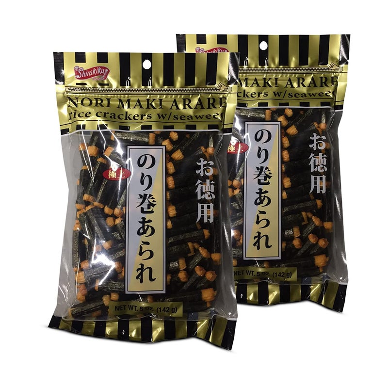 Shirakiku Japanese Nori Maki Arare Rice Crackers with  Glutinous Rice Soy Sauce Wheat and Seaweed  Crispy and Savory Cracker Snacks Seaweed Flavor Pack of 25oz Each Total 10oz - Image 3