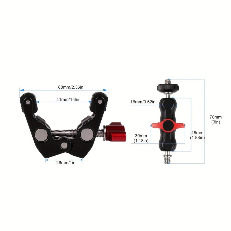 Universal Aluminum Alloy Ball Head Super Clamp Magic Arm with 1/4 3/8 Screw Holes - Image 3