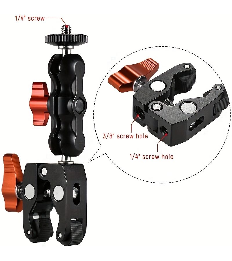Universal Aluminum Alloy Ball Head Super Clamp Magic Arm with 1/4 3/8 Screw Holes - Image 5