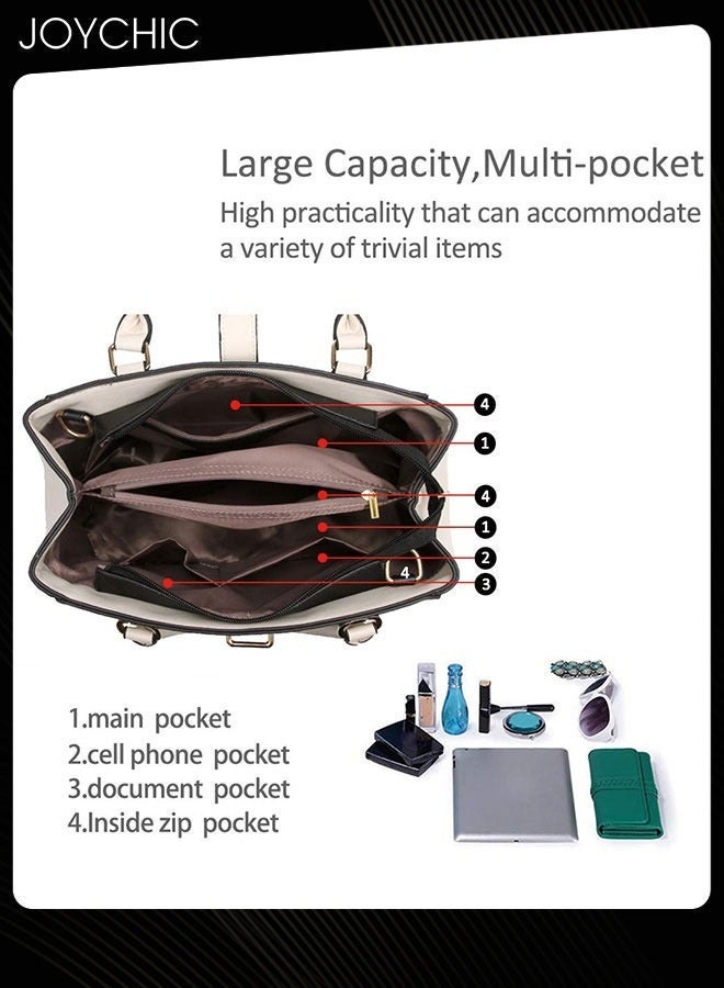 Joychic Women Luxury Western Style Large Capacity Tote Bag PU Fabric Waterproof Handbag Multi Pocket Commuting Crossbody Bag for Party Daily Shopping Black - Image 2