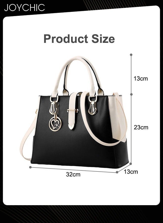 Joychic Women Luxury Western Style Large Capacity Tote Bag PU Fabric Waterproof Handbag Multi Pocket Commuting Crossbody Bag for Party Daily Shopping Black - Image 4