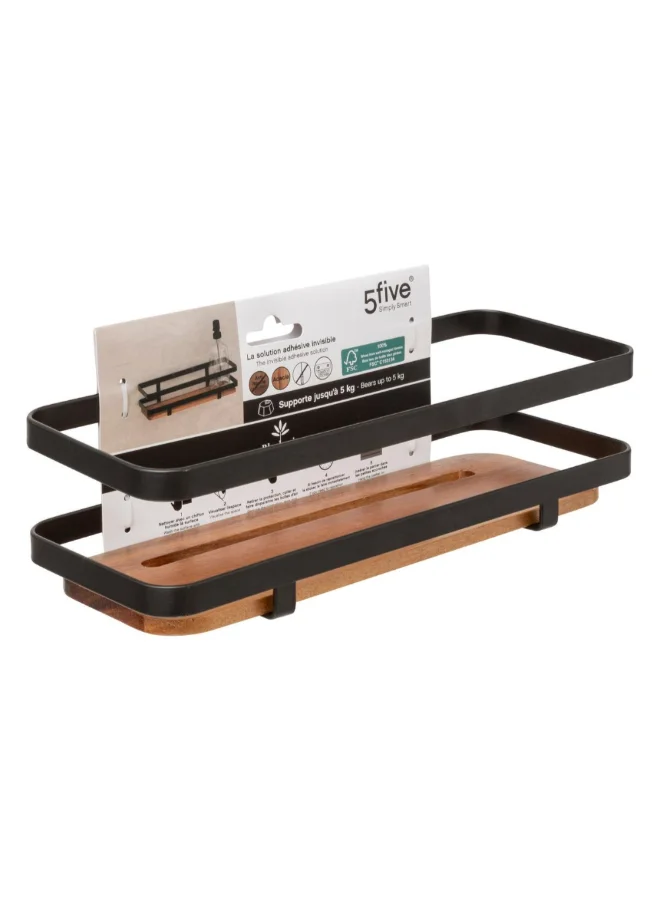 Five Simply Smart Blackacia Rectangular Shower Shelf with Adhesive Sticker Black and Brown 8 x 10 x 25.5 cm 204903