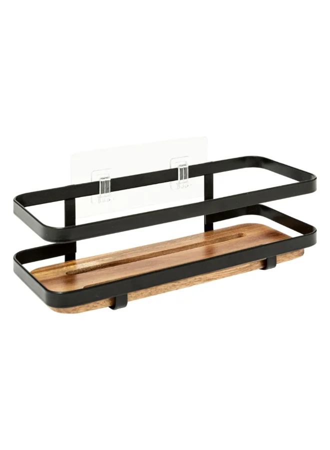 Five Simply Smart Blackacia Rectangular Shower Shelf with Adhesive Sticker Black and Brown 8 x 10 x 25.5 cm 204903