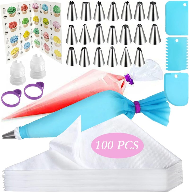GEMLON 14 Inch Piping Bags with Tips – 100 Count Disposable Icing Bags and Nozzles for Cake Decorating, Pastry Bags and Tips for Cupcakes, Cookies, Frosting Kit, Baking Supplies Set for Home Kitchen - Image 1