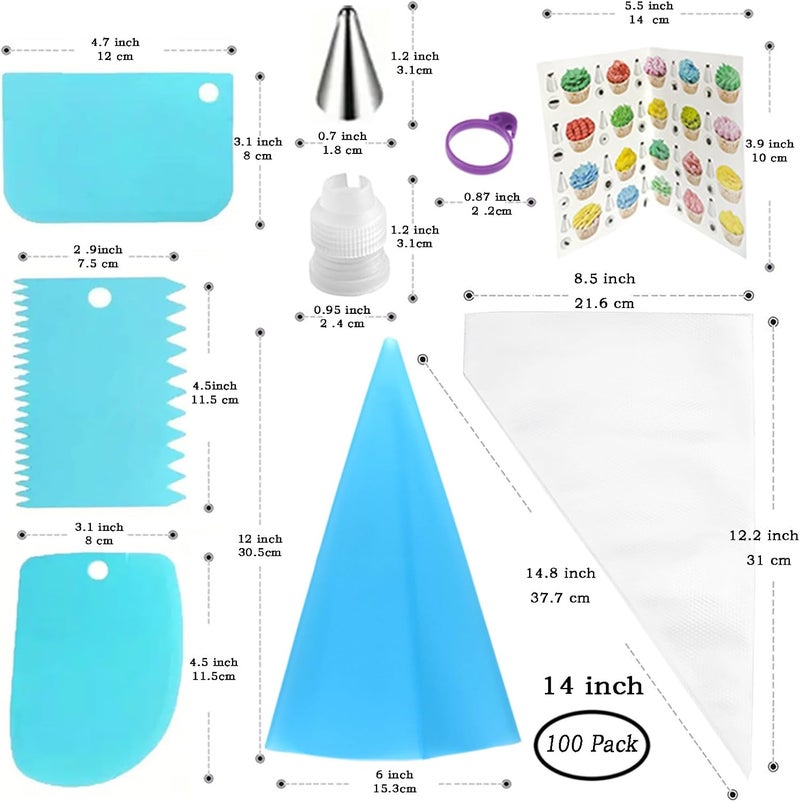 GEMLON 14 Inch Piping Bags with Tips – 100 Count Disposable Icing Bags and Nozzles for Cake Decorating, Pastry Bags and Tips for Cupcakes, Cookies, Frosting Kit, Baking Supplies Set for Home Kitchen - Image 4
