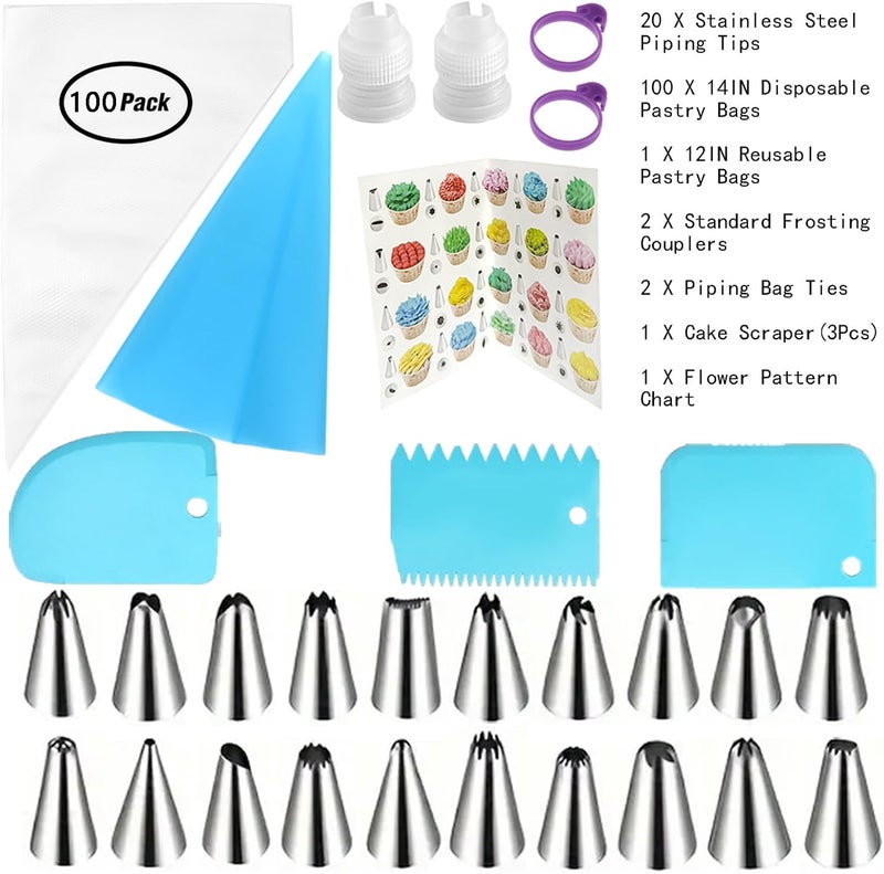 GEMLON 14 Inch Piping Bags with Tips – 100 Count Disposable Icing Bags and Nozzles for Cake Decorating, Pastry Bags and Tips for Cupcakes, Cookies, Frosting Kit, Baking Supplies Set for Home Kitchen - Image 2