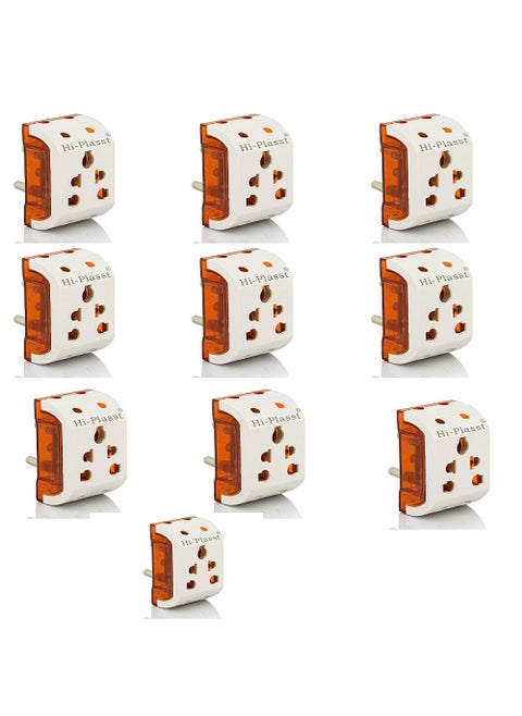 HiPlasst 3pin Multiplug Socket Adapter Pack of 10 5 Way MultiPlug for 2pin 3pin Plug Tops USA to India Converter Plug
