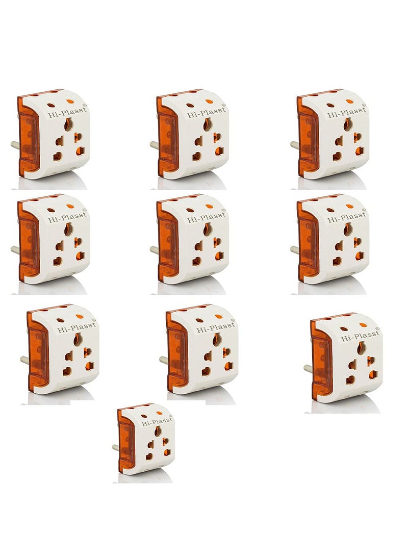 HI PLASST PINS N PLUGS HiPlasst 3pin Multiplug Socket Adapter Pack of 10 5 Way MultiPlug for 2pin 3pin Plug Tops USA to India Converter Plug  - Image 1