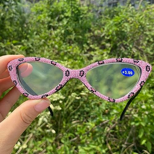 Mincl Sparkling Cat Eye Crystal Bling Reading Glasses for Women Rhinestone Eyewear Frames Anti Blue Light Trendy Diamond Reader (pink, 2.5, multiplier_x) - Image 3