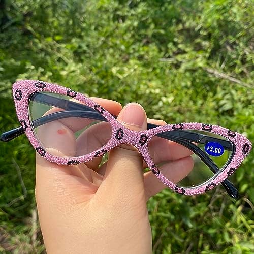 Mincl Sparkling Cat Eye Crystal Bling Reading Glasses for Women Rhinestone Eyewear Frames Anti Blue Light Trendy Diamond Reader (pink, 2.5, multiplier_x) - Image 2