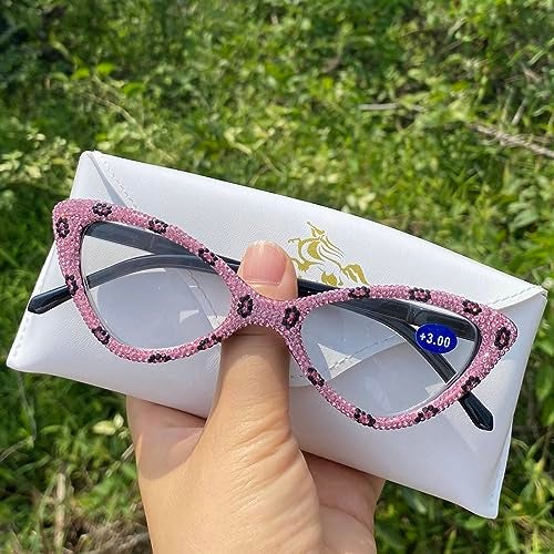 Mincl Sparkling Cat Eye Crystal Bling Reading Glasses for Women Rhinestone Eyewear Frames Anti Blue Light Trendy Diamond Reader (pink, 2.5, multiplier_x) - Image 4