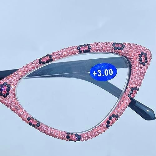 Mincl Sparkling Cat Eye Crystal Bling Reading Glasses for Women Rhinestone Eyewear Frames Anti Blue Light Trendy Diamond Reader (pink, 2.5, multiplier_x) - Image 5