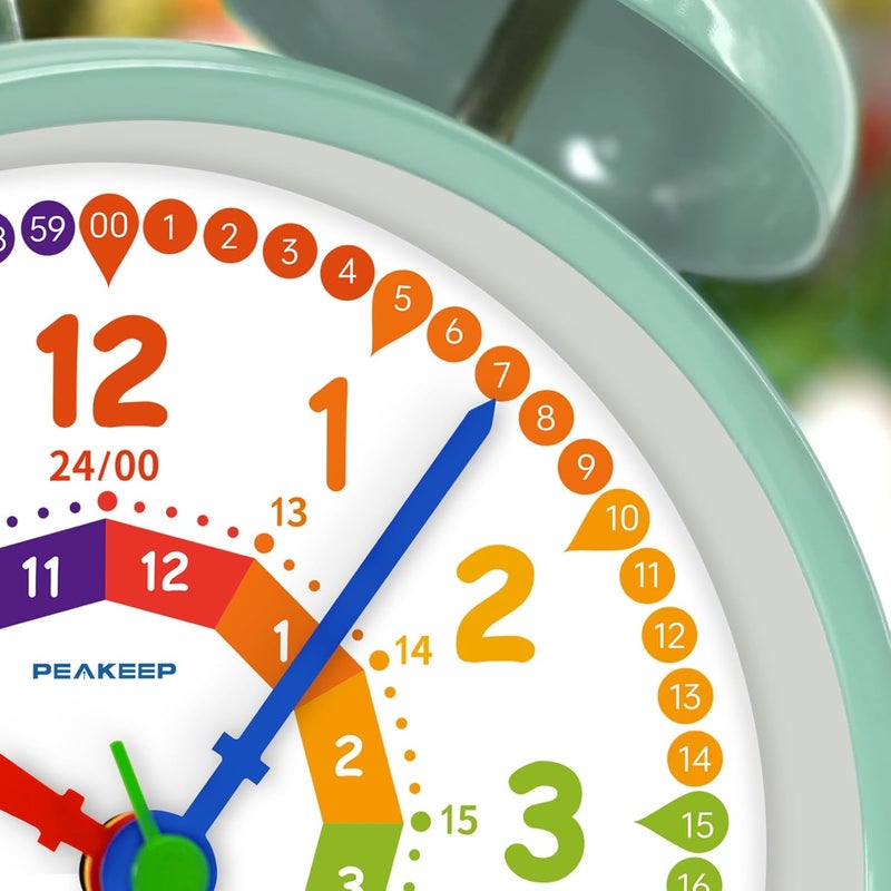 Peakeep Loud Analog Alarm Clock for Kids Learning Telling Time Teaching, 4.5" Twin Bell Alarm Clock Battery Operated for Heavy Sleepers Teenagers Kids(Aqua) - Image 3