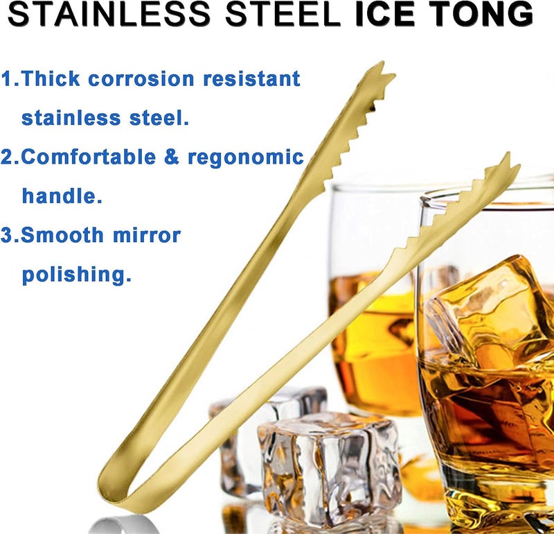 WAFJAMF Stainless Steel 7 Inch Ice Scoop and Tong Set -Gold Plated- Serving Tongs for Bar Sugar Cube Candy Flour Coffee Bean - Image 3