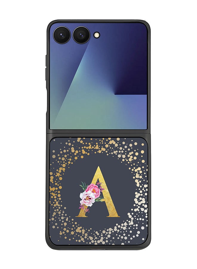 Stylizedd For Samsung Galaxy Z Flip7 Case,Slim fit Camera Protection, Shockproof Thin Phone cover  - Custom Monogram Floral - A  (Grey )