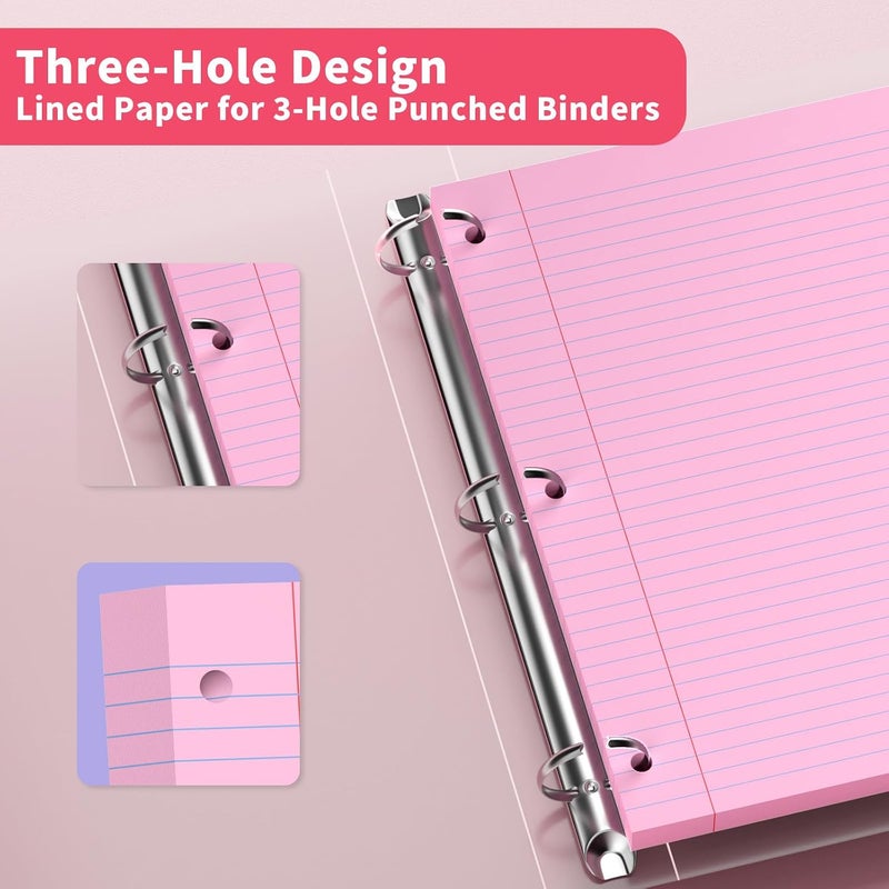 PINJINGPRO ورق وردي من نوع Loose Leaf، 120 ورقة، مقاس 8 بوصة × 10.5 بوصة، مزود بخطوط تنظيمية، ورق للملء، مثقوب بثلاث ثقوب، مزود بخطوط، مناسب لمجلدات ذات ثلاث حلقات، مناسب لمستلزمات المكتب المنزلية والمدرسية. - Image 5
