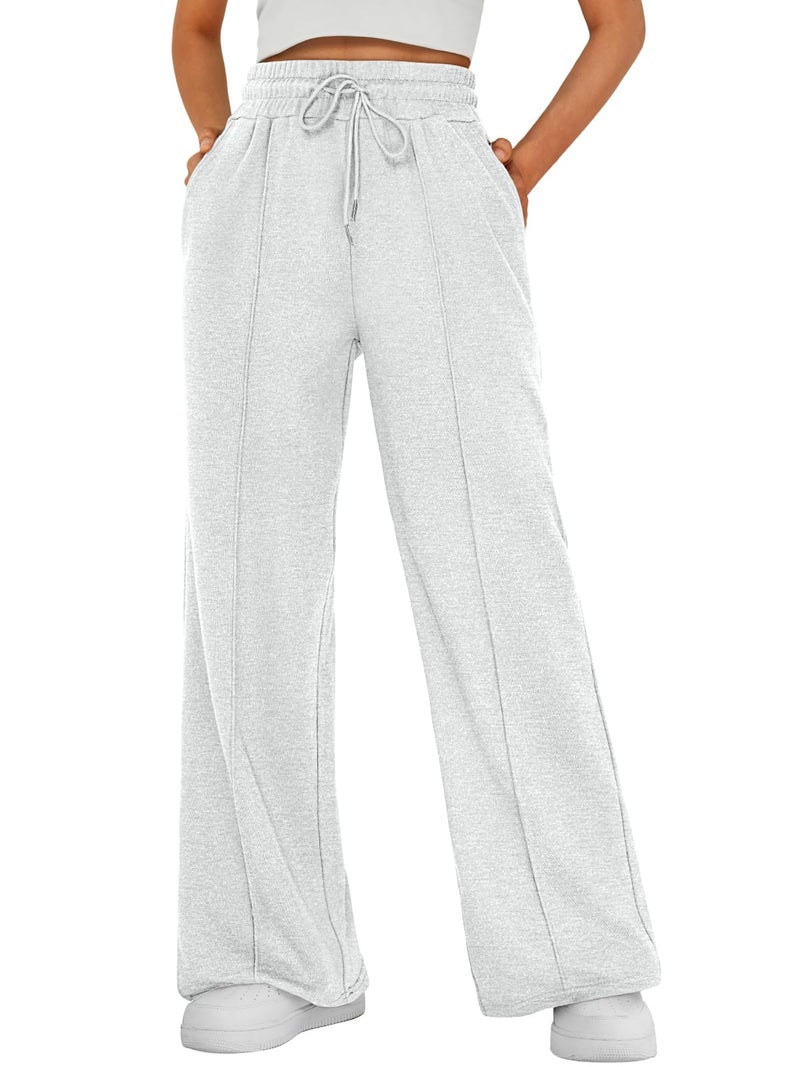AUTOMET Womens Wide Leg Sweatpants Baggy Lounge Travel Cargo Pants Fall Fashion Outfits 2026 Winter Clothes Joggers Light Gray S - Image 1