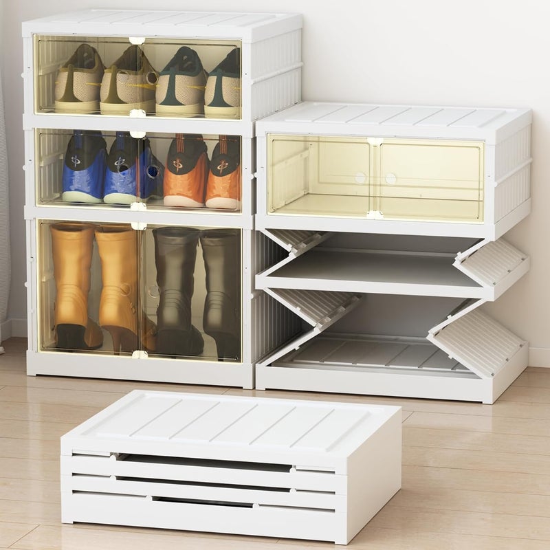 Home-Cloud رف أحذية هوم كلاود DIY رف أحذية محمول منظم رف متعدد الأغراض خزانة تخزين قاعدة قابلة للتوسيع للكعب والأحذية المنزلية والصنادل رف أحذية بلاستيكي محمول وقابل للطي أبيض_Hc_1 3 طبقات - Image 1