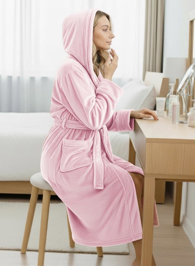 NY Threads Premium Womens Robe with Hood, Plush Fleece Long Bath Robe for Women, Fluffy Soft Women's Bathrobe, Small, Light Pink - Image 4
