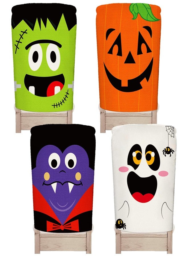 وولاين مجموعة أغطية كراسي هالوين من والين، 4 قطع، أغطية ظهر كراسي مخيفة، أغطية كراسي بشخصيات كرتونية لطيفة للهالوين، أغطية مقاعد غرفة الطعام، أغطية كراسي قابلة للإزالة والغسل لحفلات الهالوين، ديكور منزلي ومطبخي - Image 1