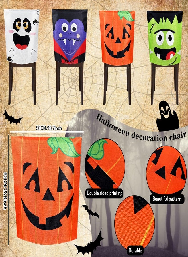 وولاين مجموعة أغطية كراسي هالوين من والين، 4 قطع، أغطية ظهر كراسي مخيفة، أغطية كراسي بشخصيات كرتونية لطيفة للهالوين، أغطية مقاعد غرفة الطعام، أغطية كراسي قابلة للإزالة والغسل لحفلات الهالوين، ديكور منزلي ومطبخي - Image 2