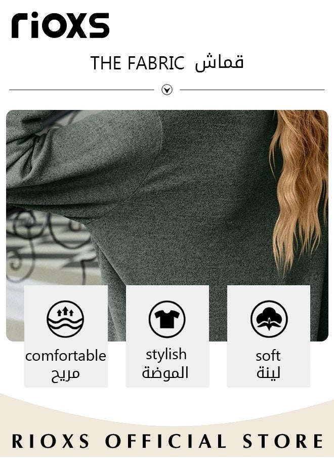 RIOXS - Women's Lace Stitching Casual Blouses,V-neck Long Sleeve Sweartshirt,Knitted Lace Cuff Solid Color Jacquard Top,Soft Comfortable Pullover Shirt,Dressy Casual Trendy Tops Pair With Jeans Skirts Or Leggings - Image 1